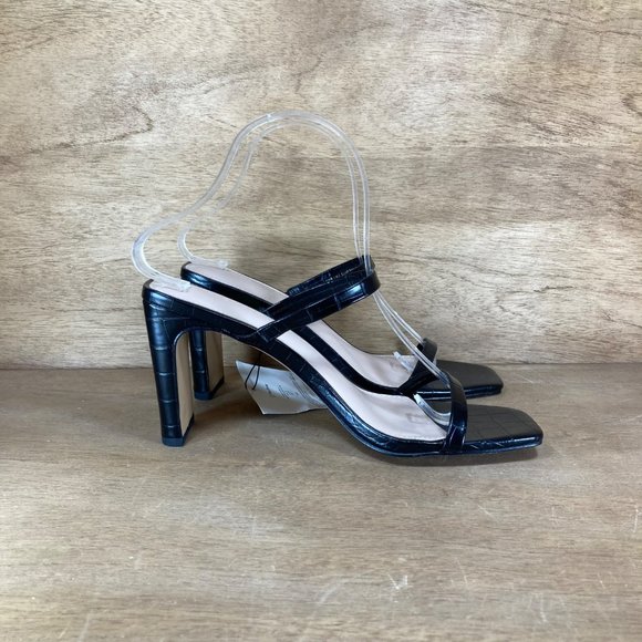 NEW The Drop Avery Square Toe Two Strap Black Women SZ 9 Slip-On Heeled Sandals - Picture 3 of 10